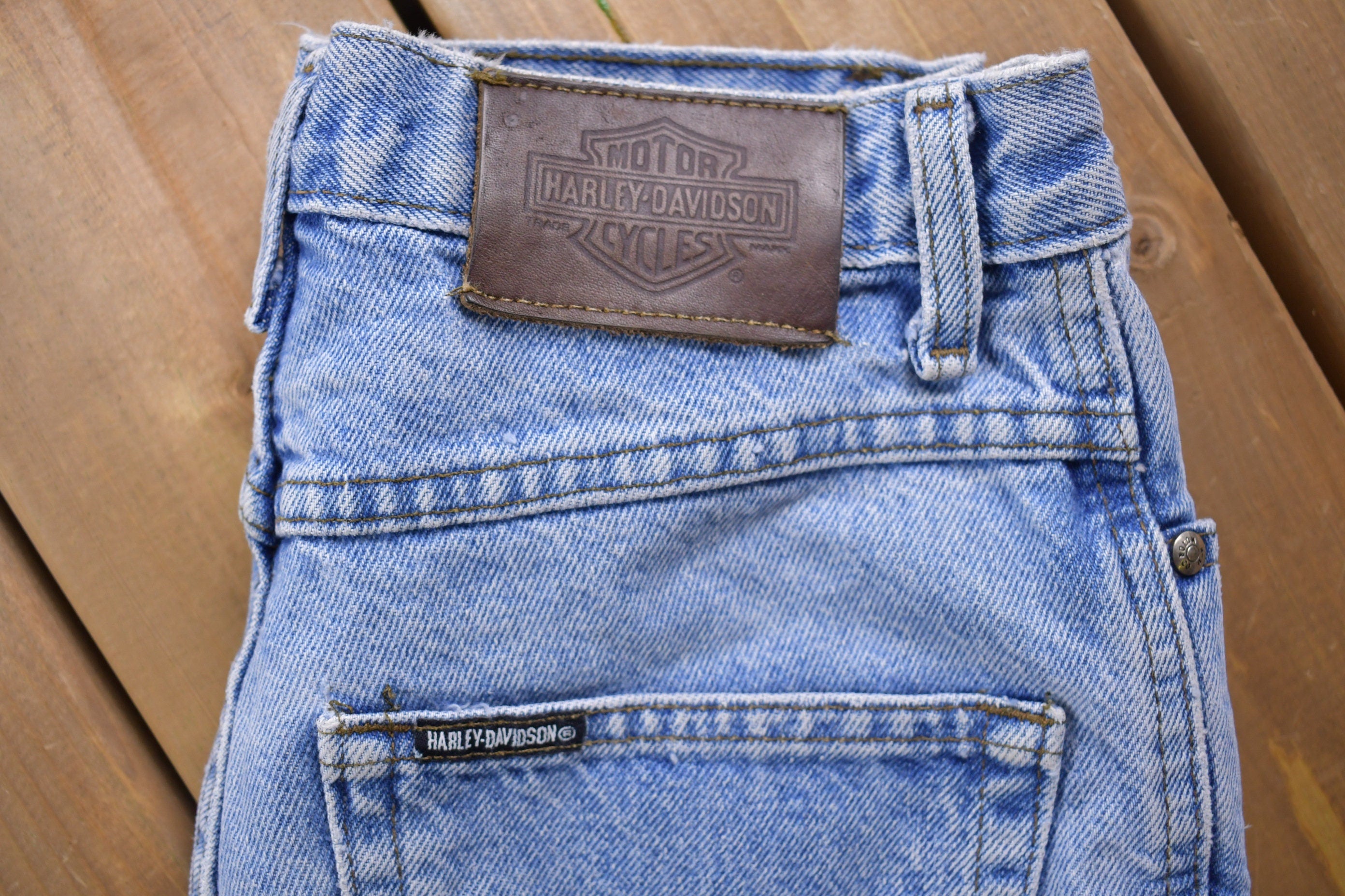 Vintage 1990s Harley Davidson Light Wash Denim 26 x 28
