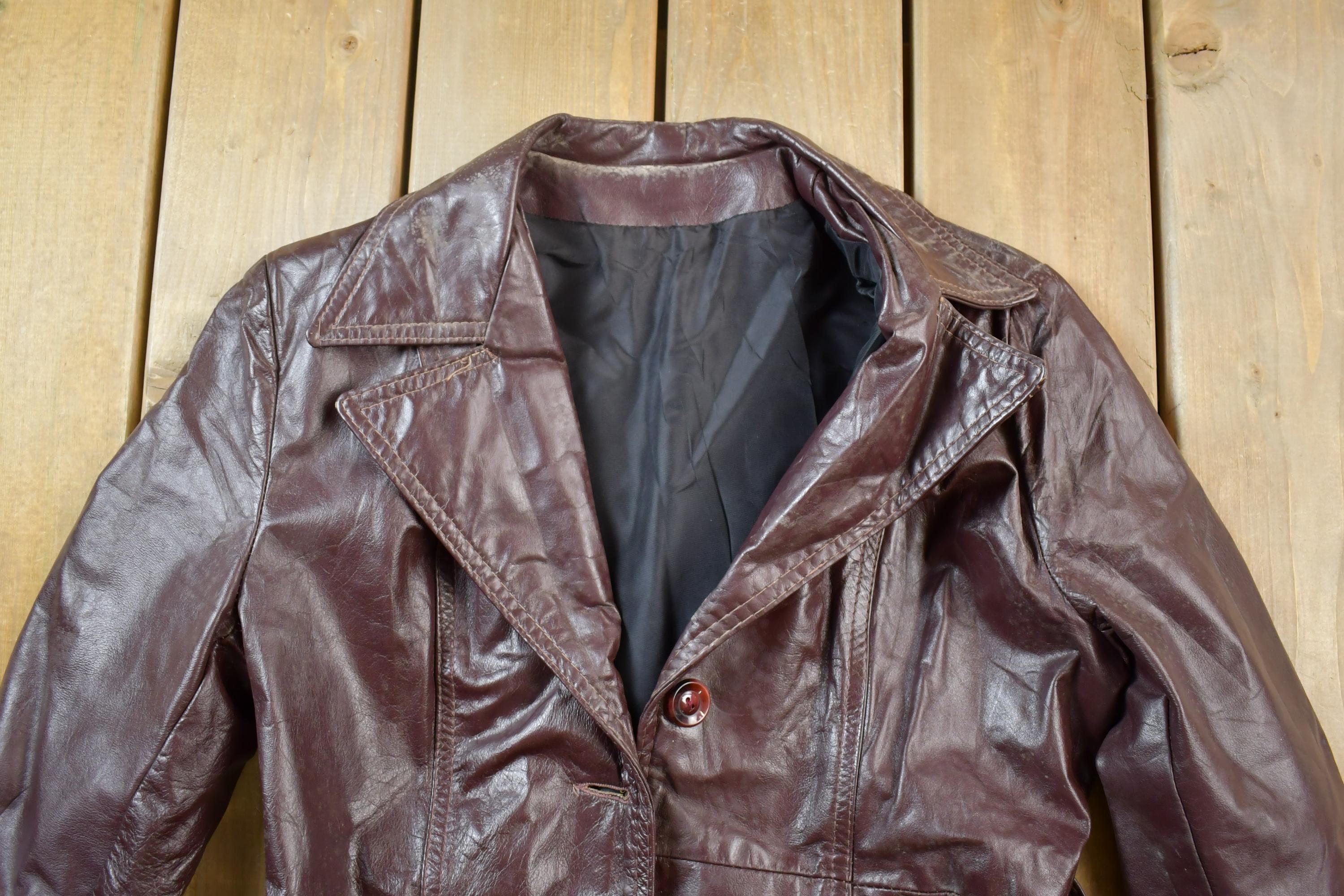 Vintage 1980s Women's Full Length Brown Leather Trench Coat