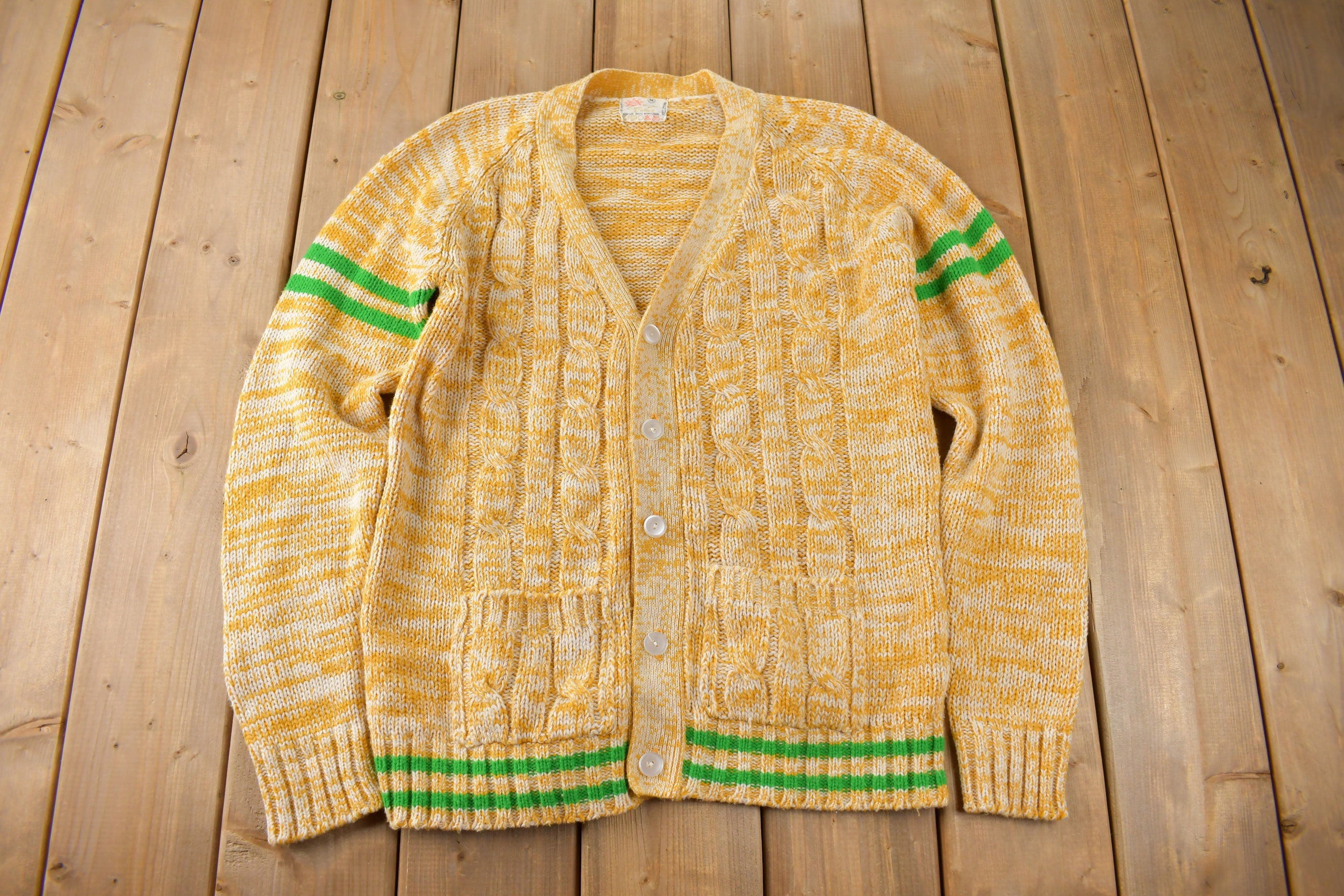 Vintage 1960s Sun Valley Collegiate Style Knit Cardigan Sweater Size Small