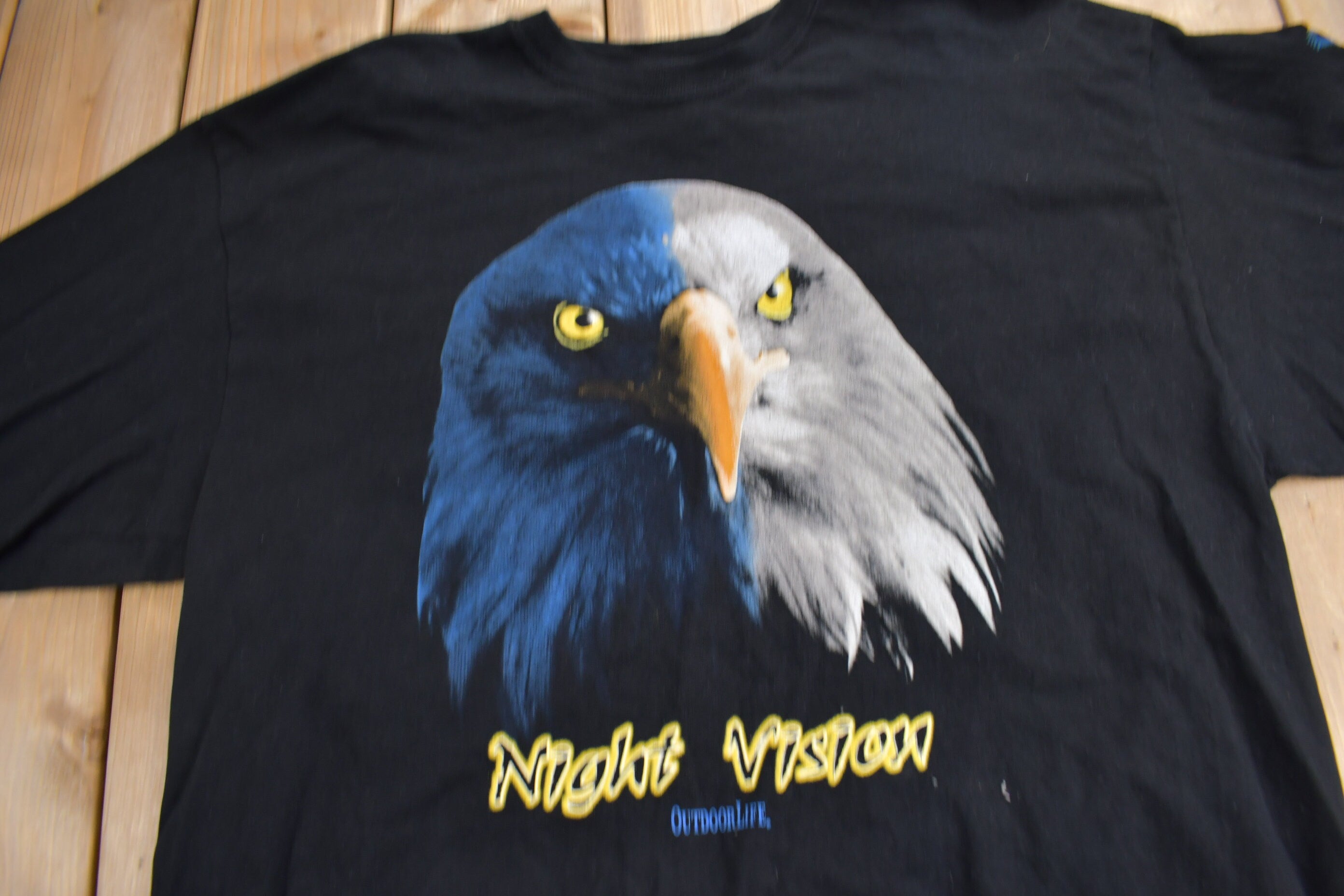 Vintage 1990s Bald Eagle Night Vision Outdoor Life Long Sleeve Graphic T-Shirt