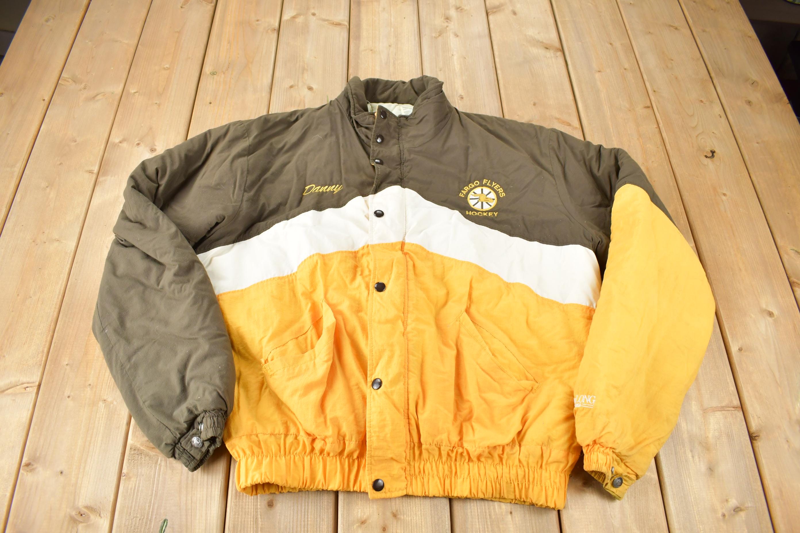 Vintage 1990s Fargo Flyers Hockey Embroidered DeLong USA Jacket