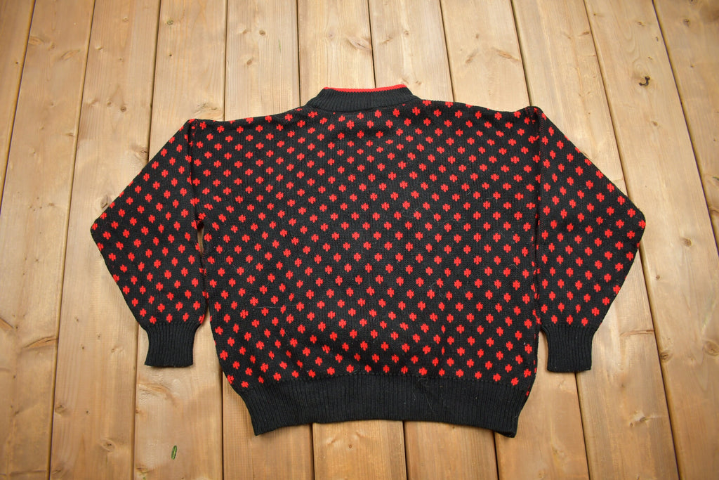 Vintage 1990's Basket Yarn Womens Floral Knit Mock Neck Sweater /