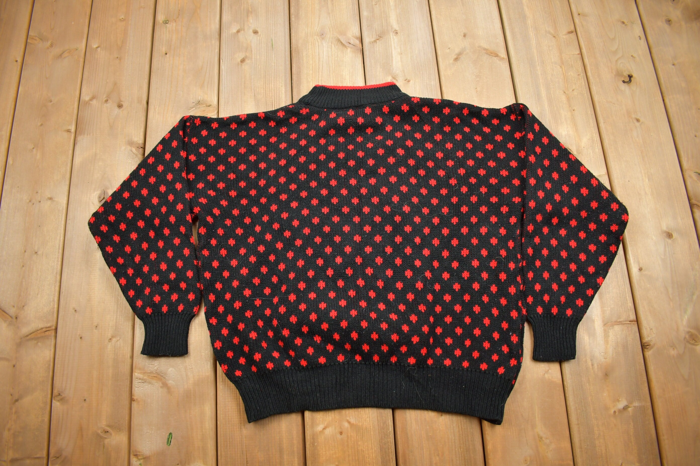 Vintage 1990's Basket Yarn Womens Floral Knit Mock Neck Sweater /