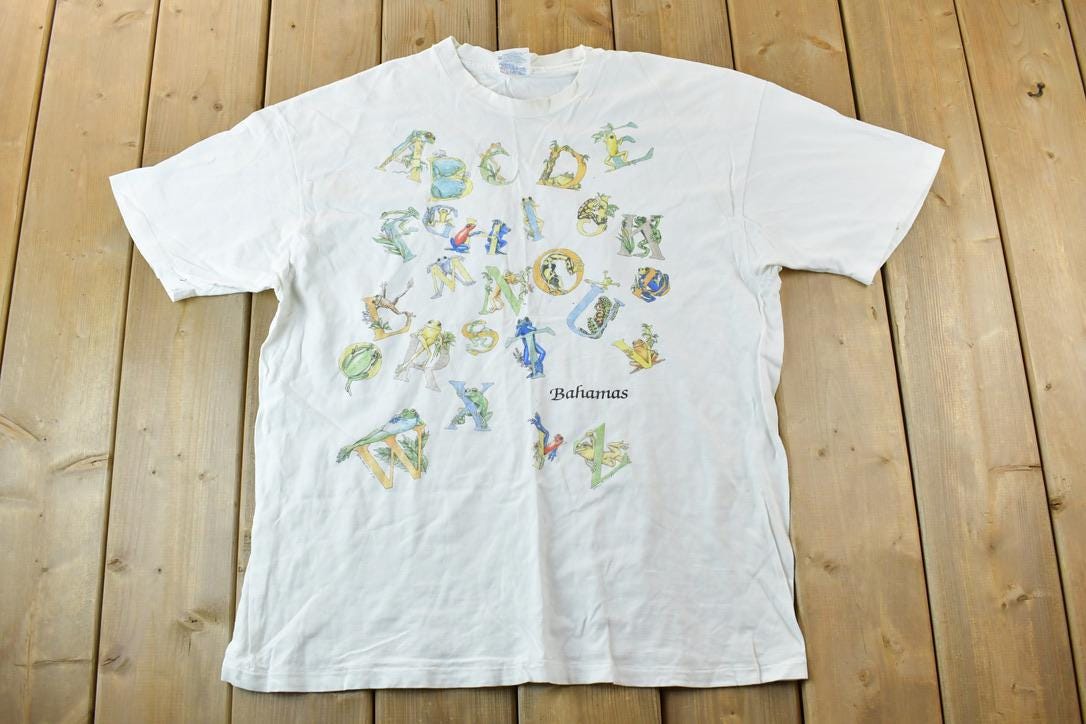 Vintage 1990s Bahamas Alphabet Frogs Souvenir T-Shirt