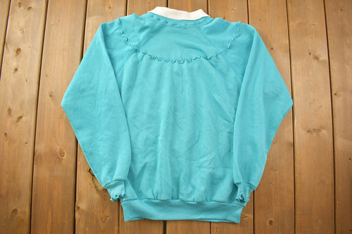 Vintage 1990s Cute Pig Crewneck Sweater / Lettuce Hem Details / Collar And Bow / 90s Crewneck / Grandma Sweater / Streetwear / Animal Theme