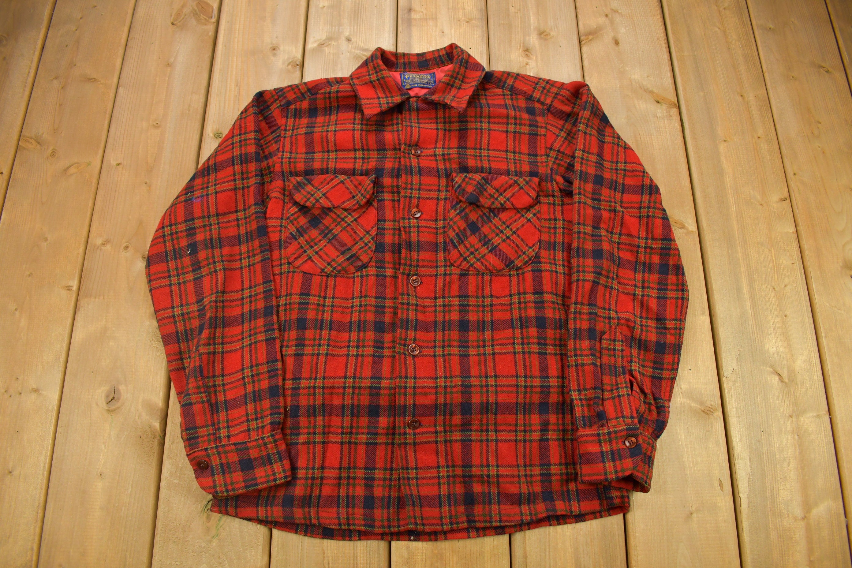 Vintage 1960s Pendleton Plaid Button Up Board Shirt