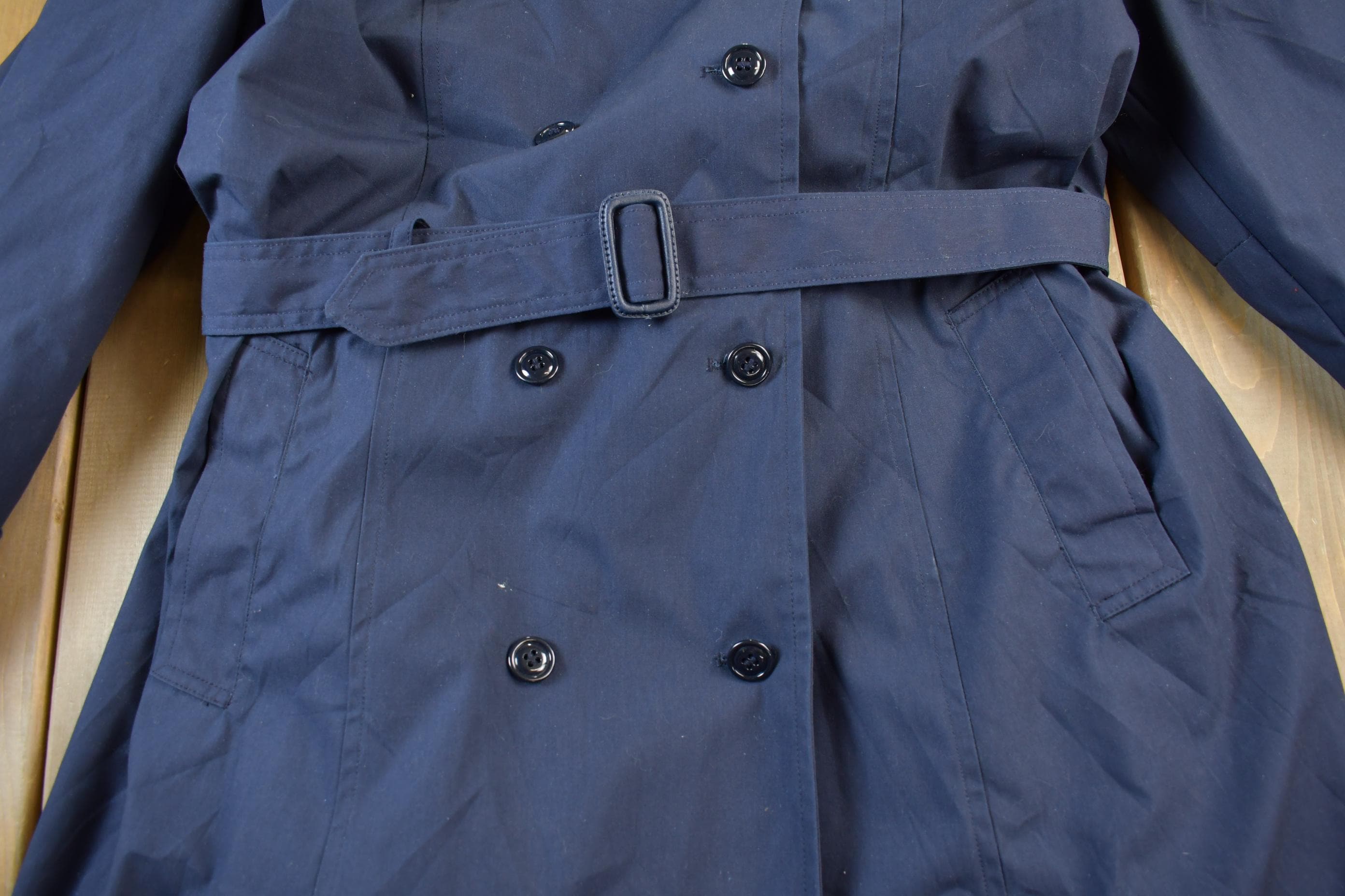 Vintage 1980s United States Air Force Navy Blue Trench Coat