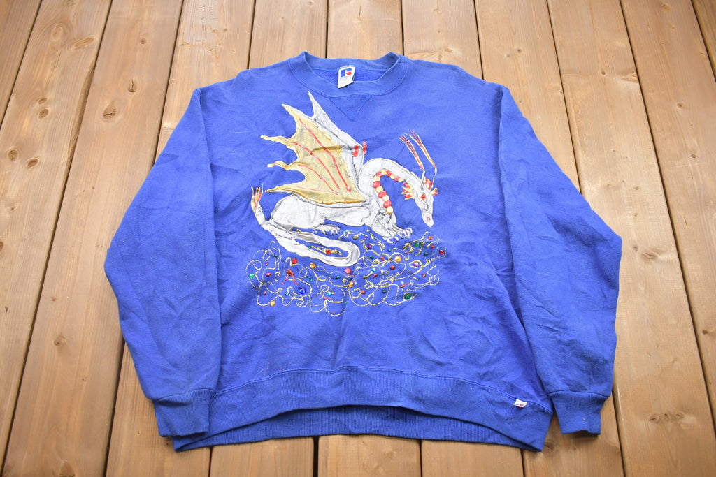 Vintage 1990s Homemade Dragon Graphic Crewneck Sweatshirt