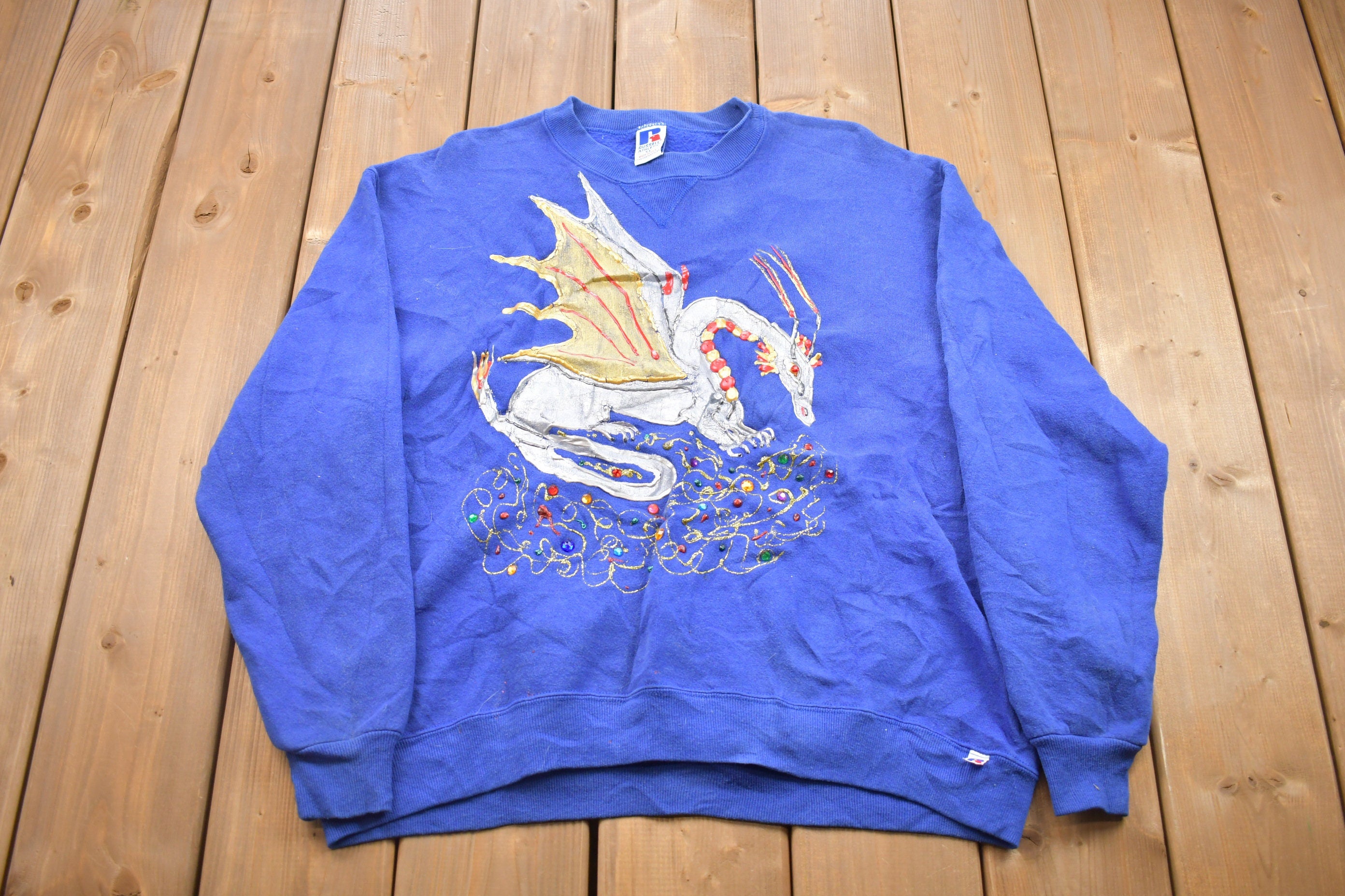 Vintage 1990s Homemade Dragon Graphic Crewneck Sweatshirt