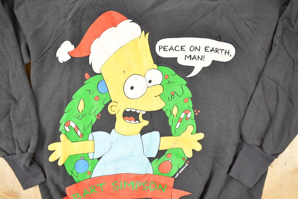 Vintage 1990 The Simpsons Santa Bart Simpson Peace On Earth Man Christmas Crewneck Sweatshirt Men's M