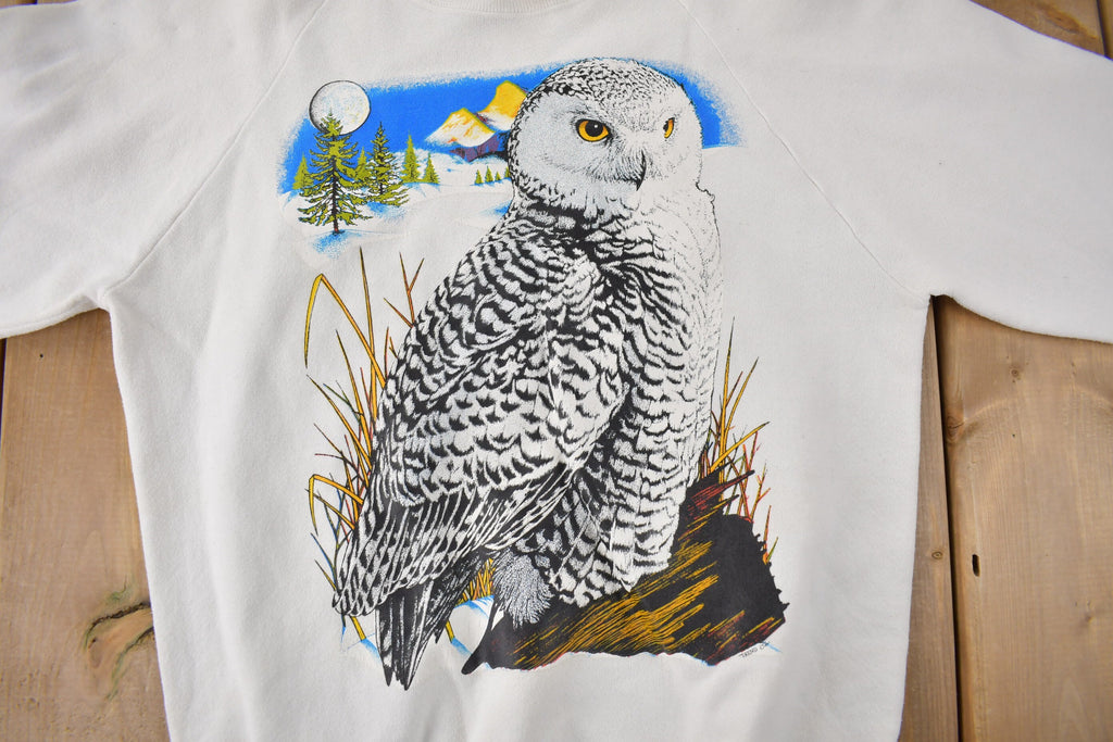 Vintage 1990s Snowy Owl Graphic Raglan Crewneck Sweatshirt Made In USA