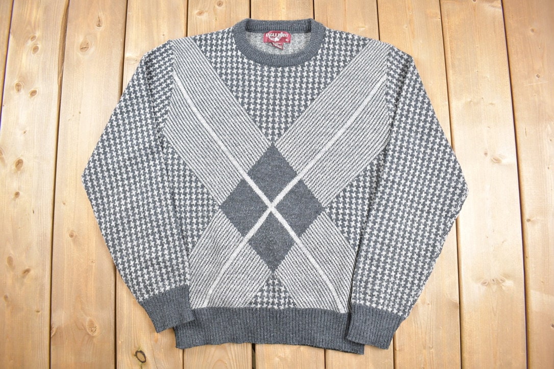 Vintage 1990s Eagle Point Knitted Sweater  Vintage 90s Crewneck  Pattern Sweater  Outdoor  Hand Knit  Pullover Sweatshirt
