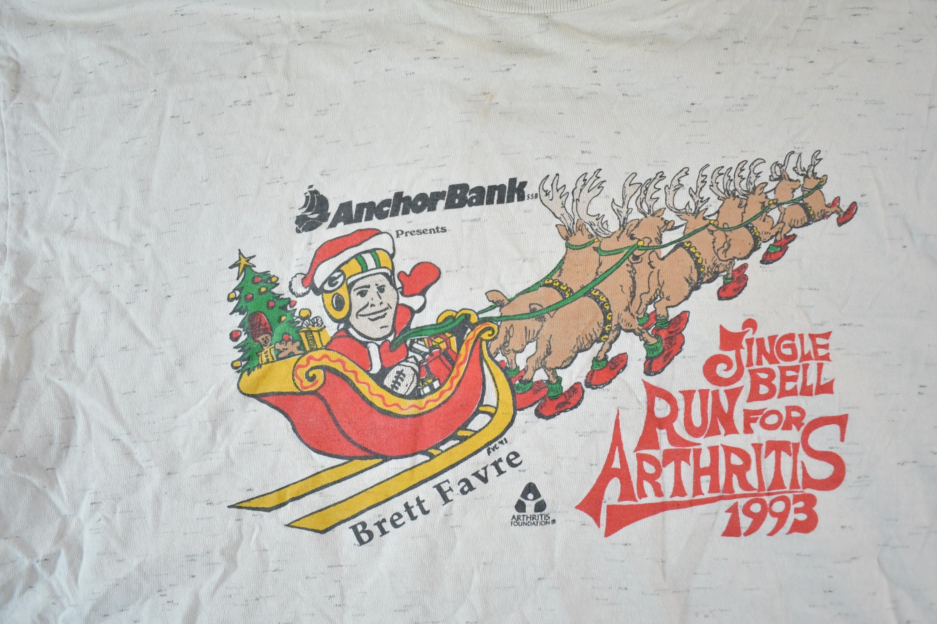 Vintage 1993 Brett Favre Jingle Bell Run For Arthritis Souvenir Long Sleeve T-Shirt Mens XL