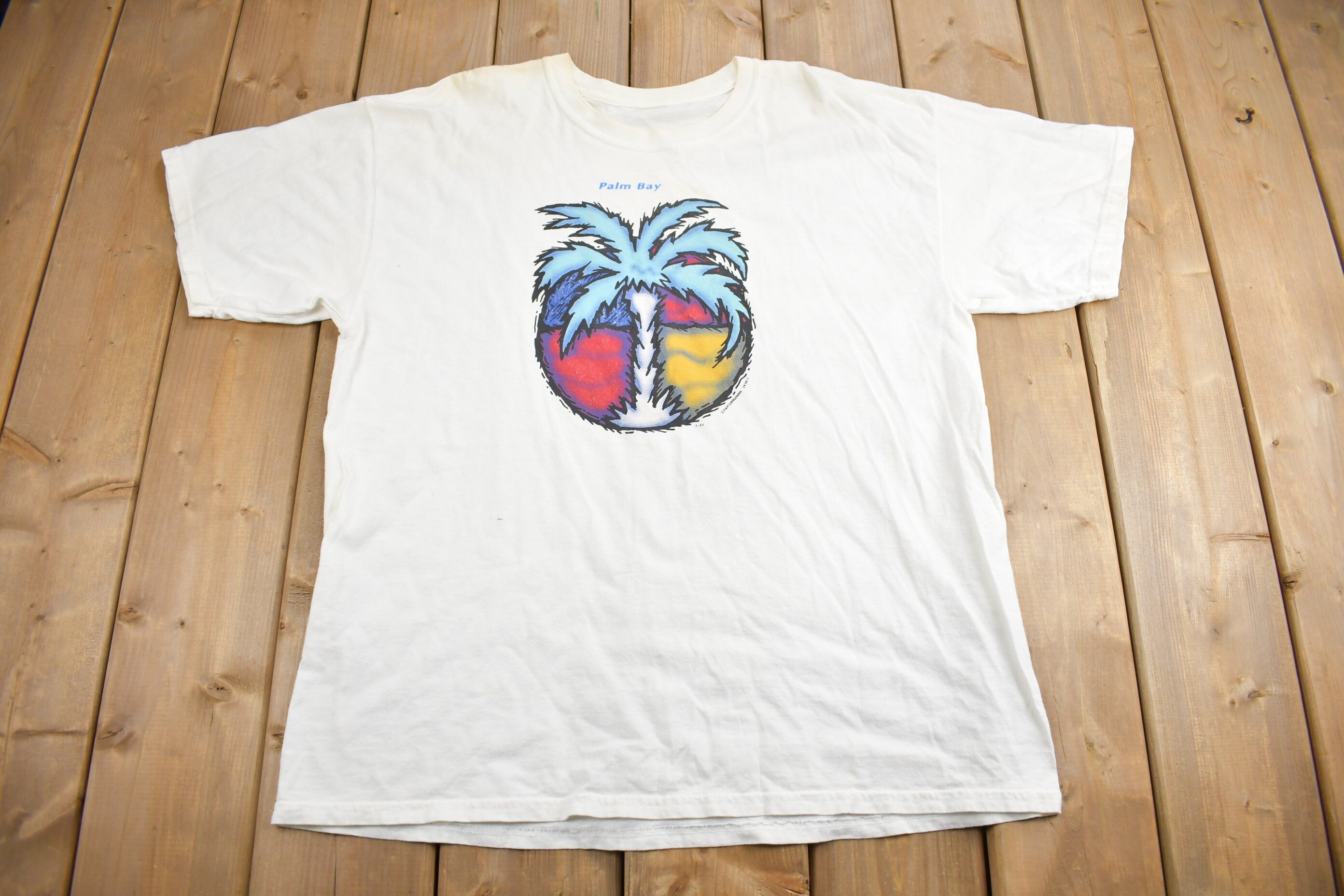 Vintage 1980s Palm Bay Palm Tree Graphic Souvenir T Shirt