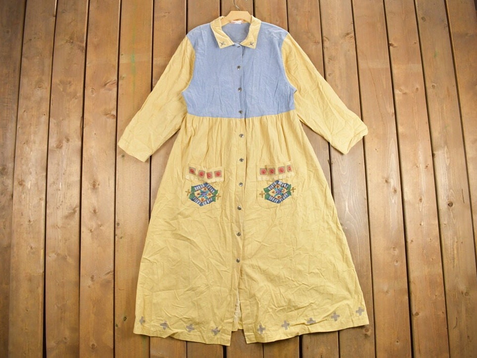 Vintage 1970s Myo Pinon Painted Shirt Dress