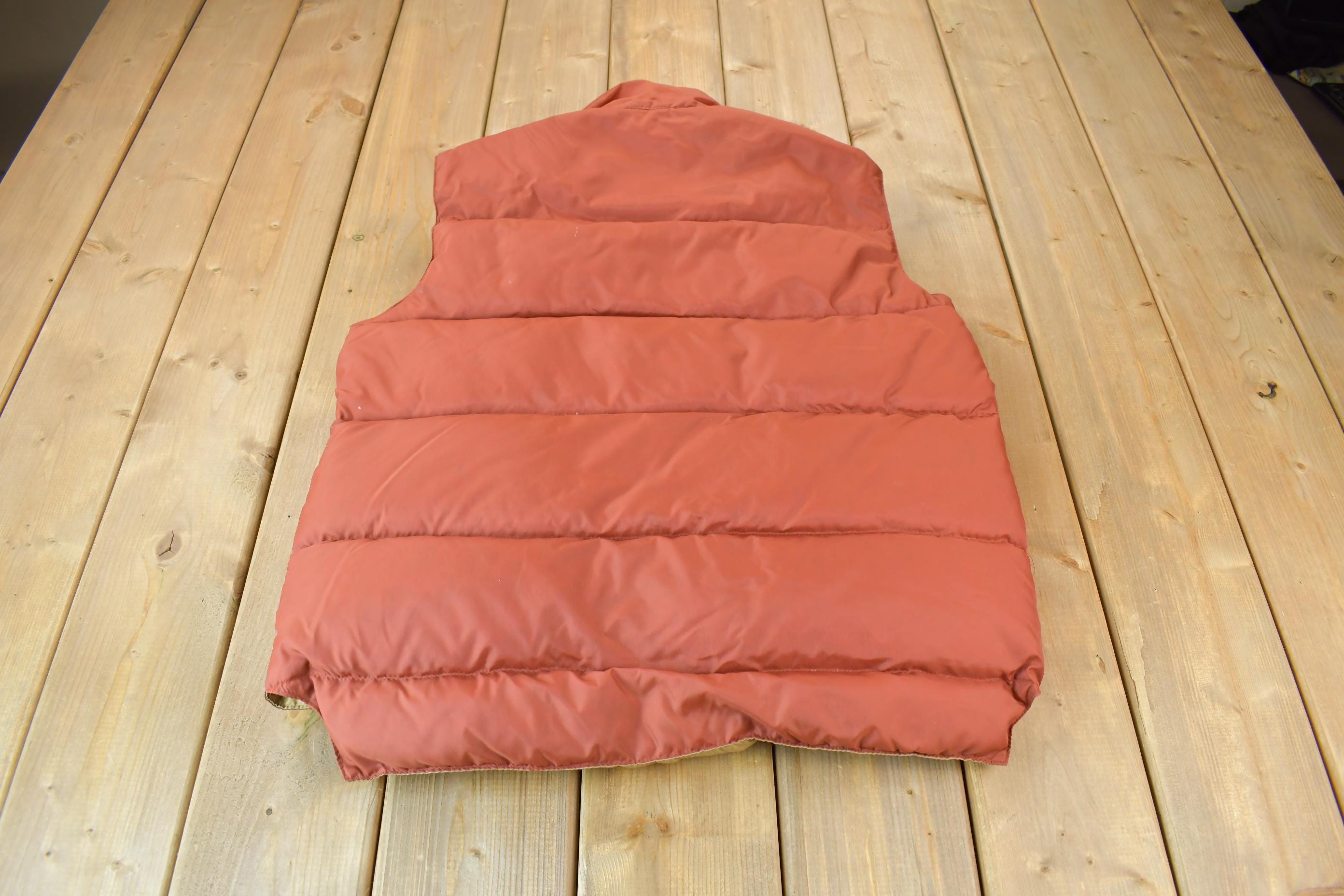 Vintage 1980s Beige & Red Reversible Swan Productions Puffer Vest