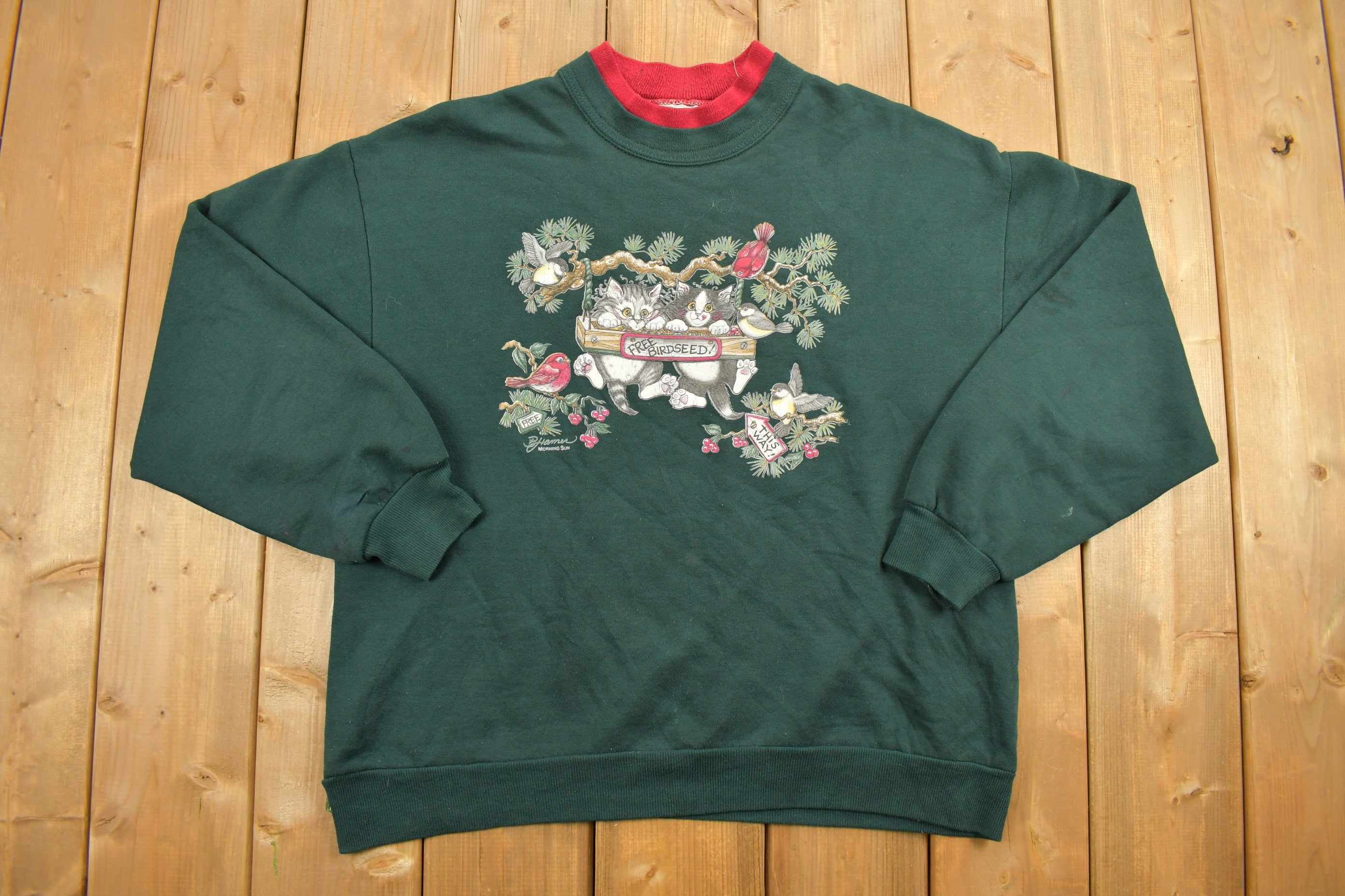 Vintage 1990s Morning Sun Floral Cats Crewneck