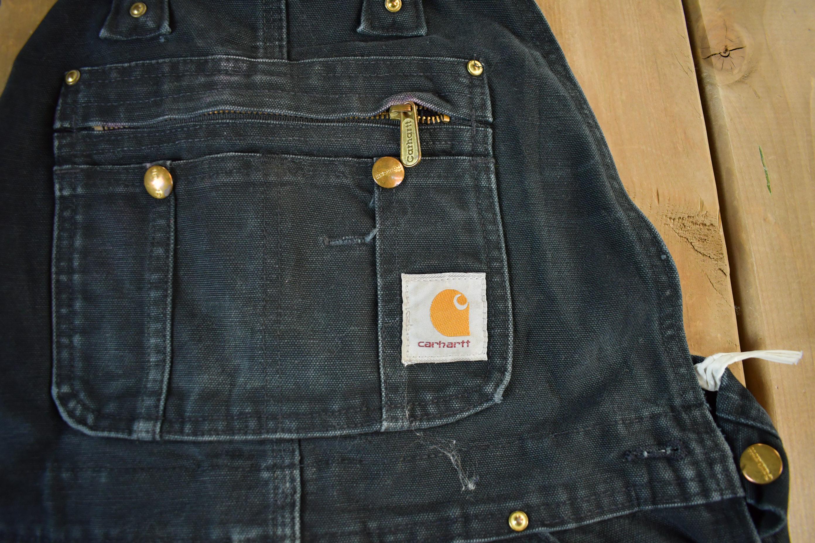 Vintage 1990s Carhartt Black Double Knee Canvas Overalls Size 36x27
