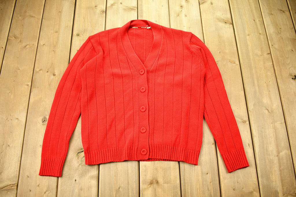 Vintage 1980s Red Knitted Cardigan Sweater