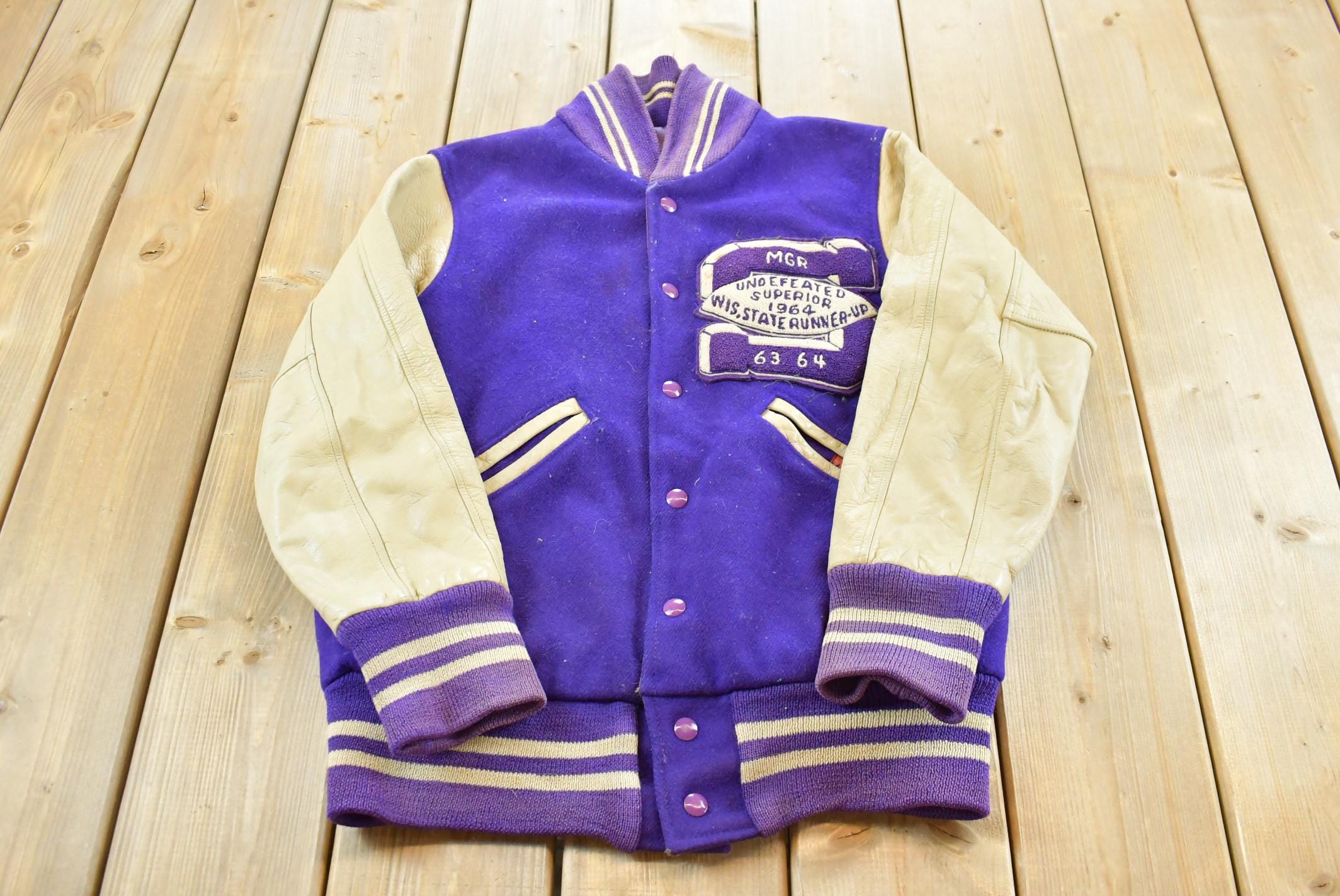 Vintage 1960s King-O Shea Wisconsin Purple Leather Wool Collegiate Varsity Jacket Men's S