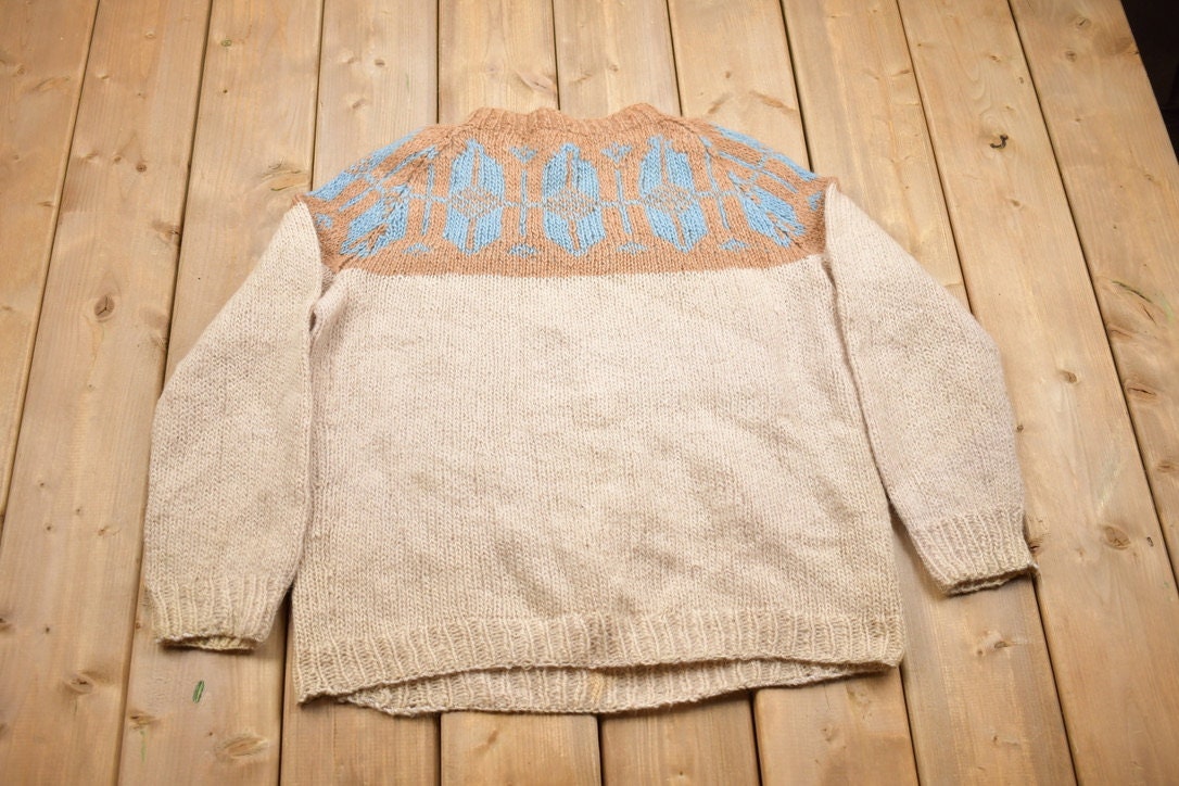 Vintage 1990s Abstract Knitted Crewneck Sweater / Vintage 90s Crewneck / Essential / Colorful / Sweatshirt / Plain Knit Sweater