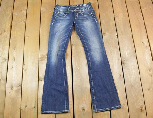 Vintage Y2K Miss Me Bedazzled Low Rise Jeans Size 26x31 / Boot Cut Jeans / Y2K Style / Embroidered Jeans / 2000s / Contrast Stitching