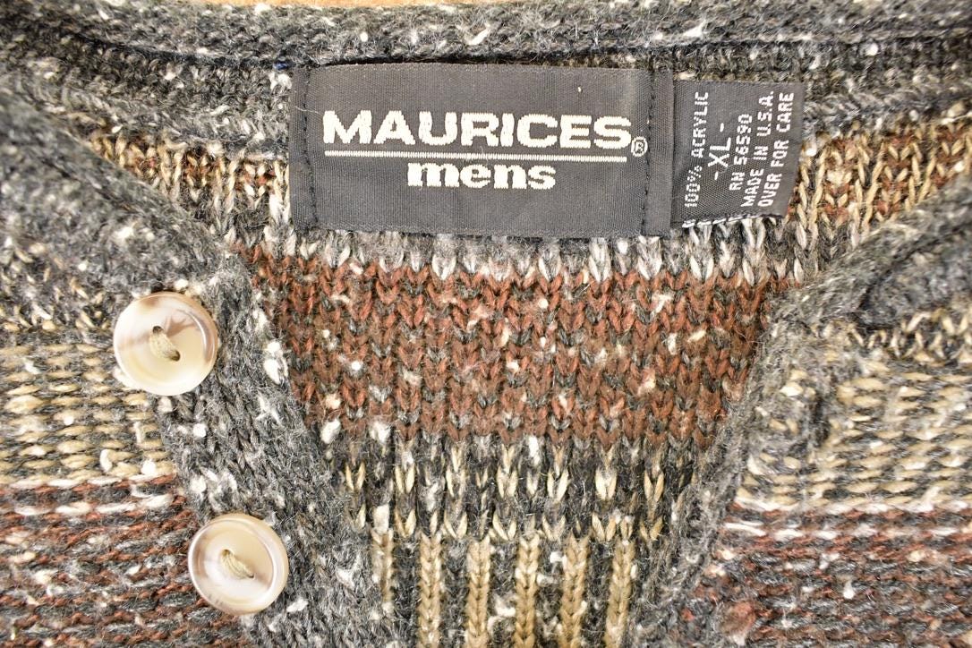 Vintage 1990s Maurices Mens Quarter Button Striped Knit Sweater Men's L