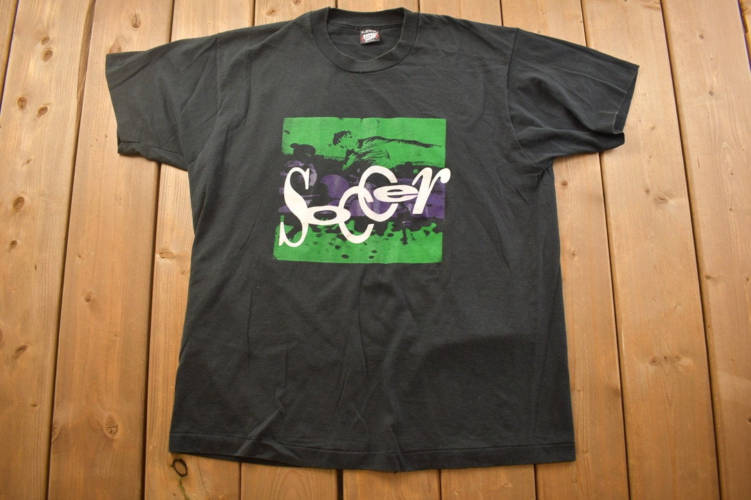 Vintage 1990s Abstract Soccer Themed Graphic T Shirt