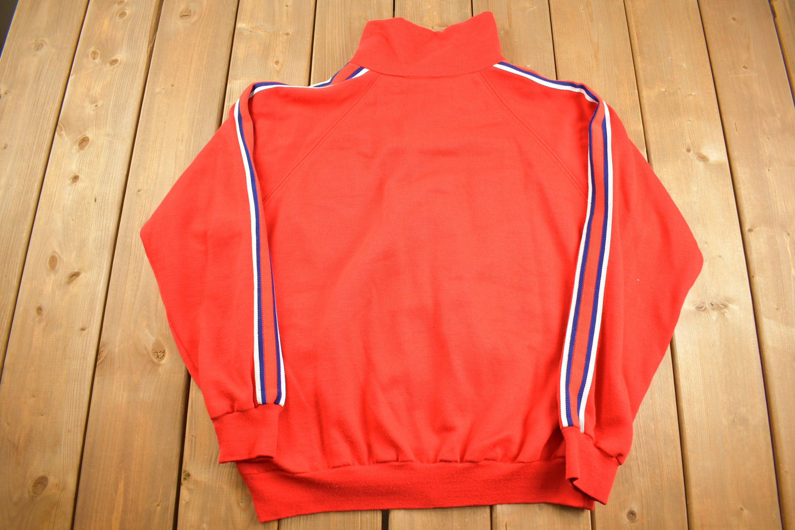 Vintage 1980s Full Zip Scrambler Arm Stripe Sweatshirt