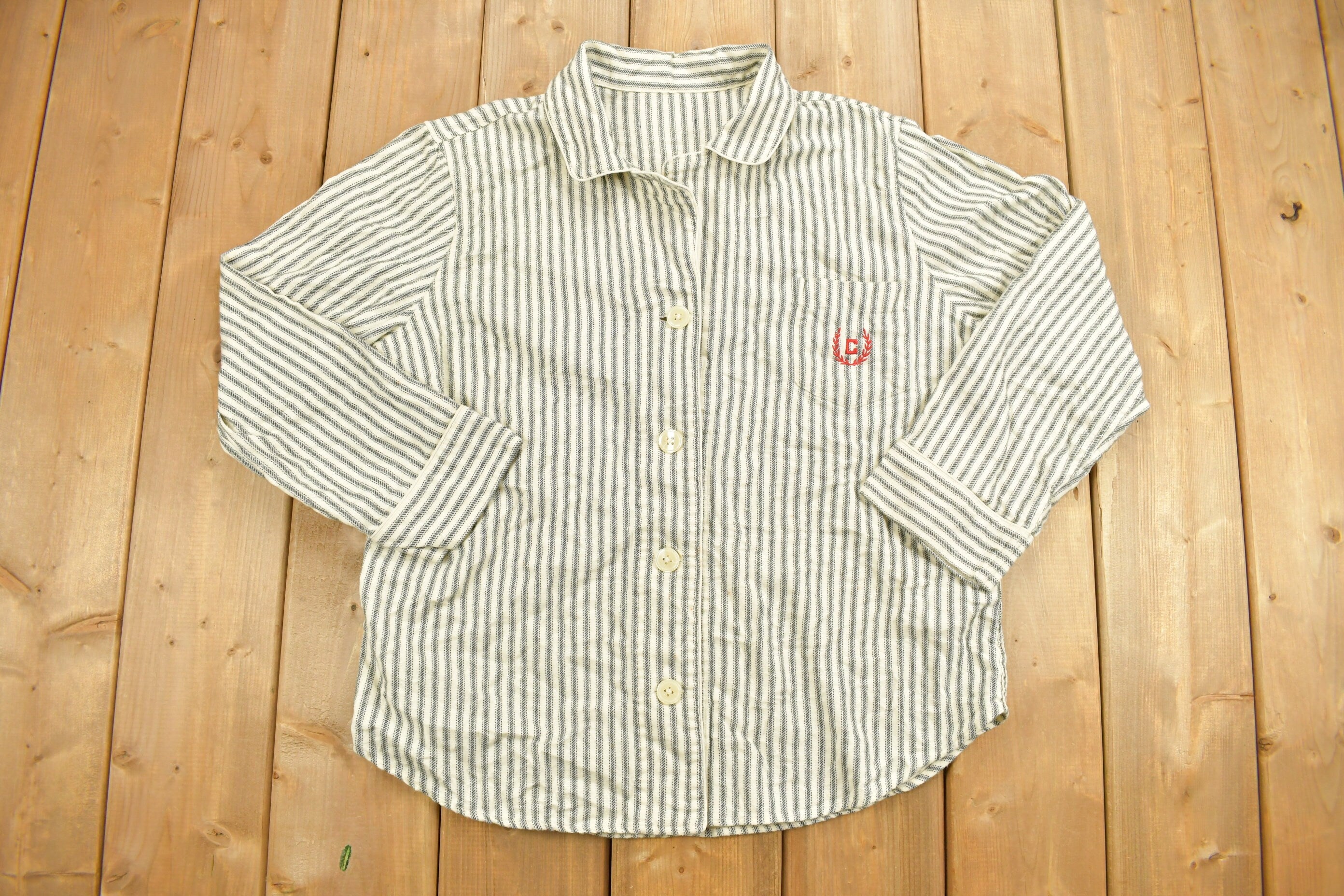 Vintage 1990s Chaps Ralph Lauren Striped Button Up Bed Shirt