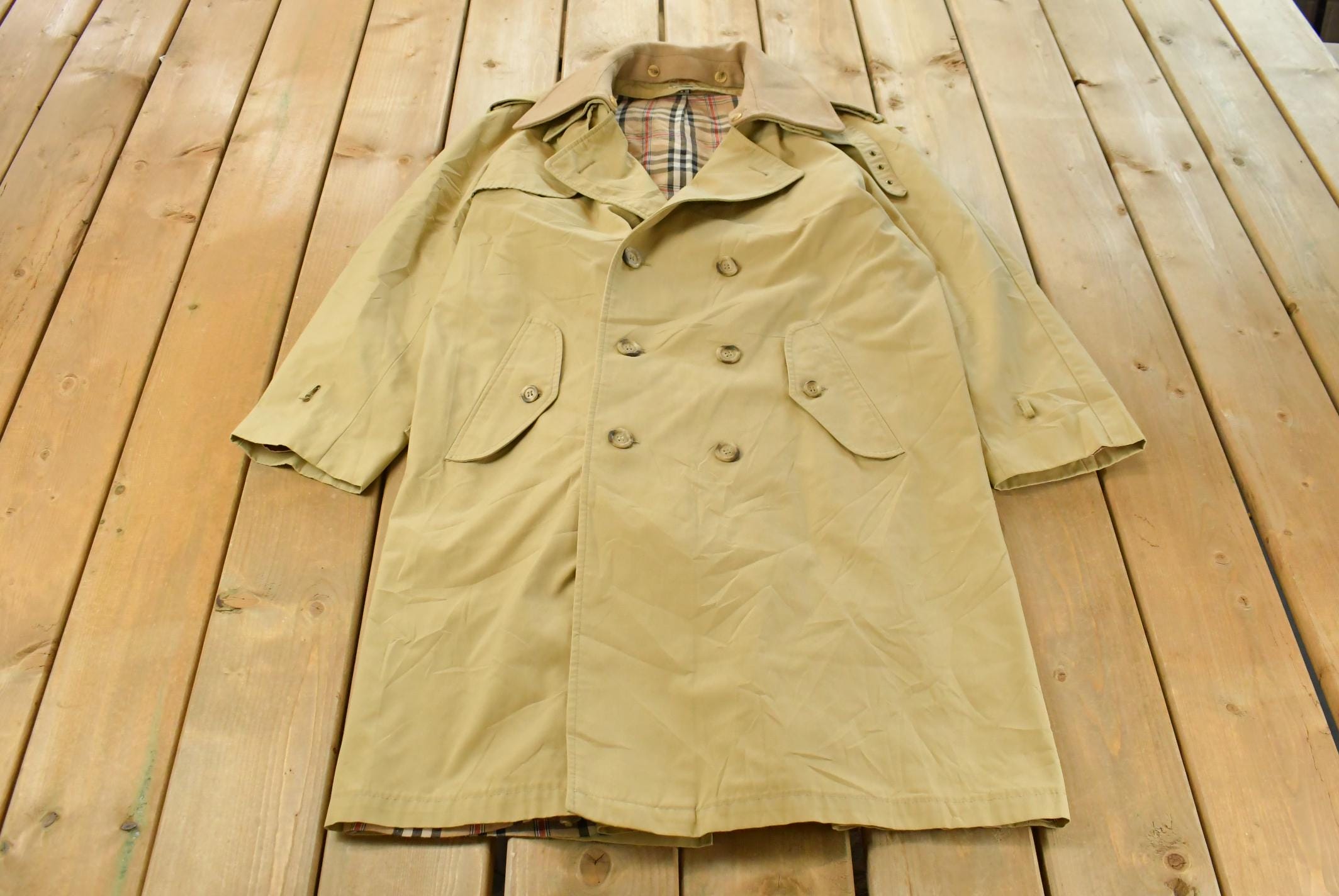 Vintage 1980s Plaid Lined Trench Coat Men's 40R /