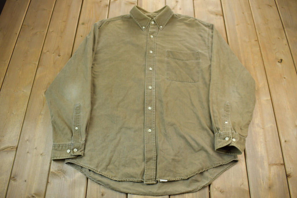 Vintage 1990s Eddie Bower Olive Western Style Button Up Rodeo Shirt