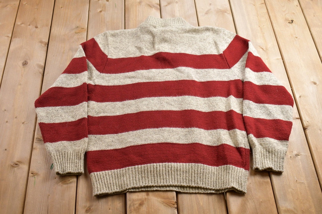 Vintage 1990s Trails End Wool Knit Striped Quarter Button Up Sweater  Vintage 90s Sweater  Outdoorsman  Vintage Knit  Winter Sweatshirt