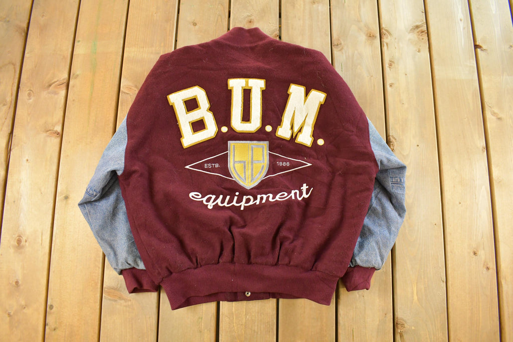 Vintage 1990s BUM Equipment Wool Denim Varsity Jacket Men's Medium
