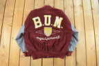 Vintage 1990s BUM Equipment Wool Denim Varsity Jacket Men's Medium