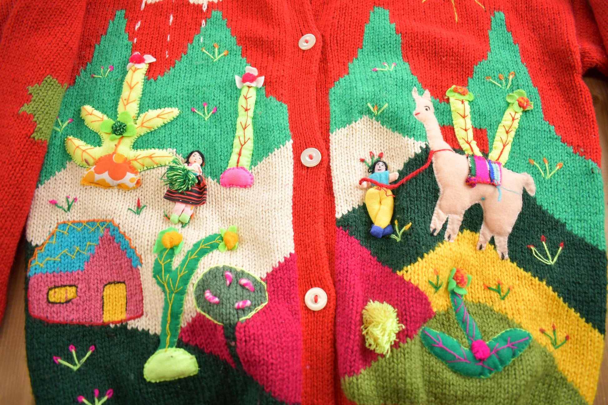 Vintage 1990s 3D Fairytale Knit Cardigan Sweater