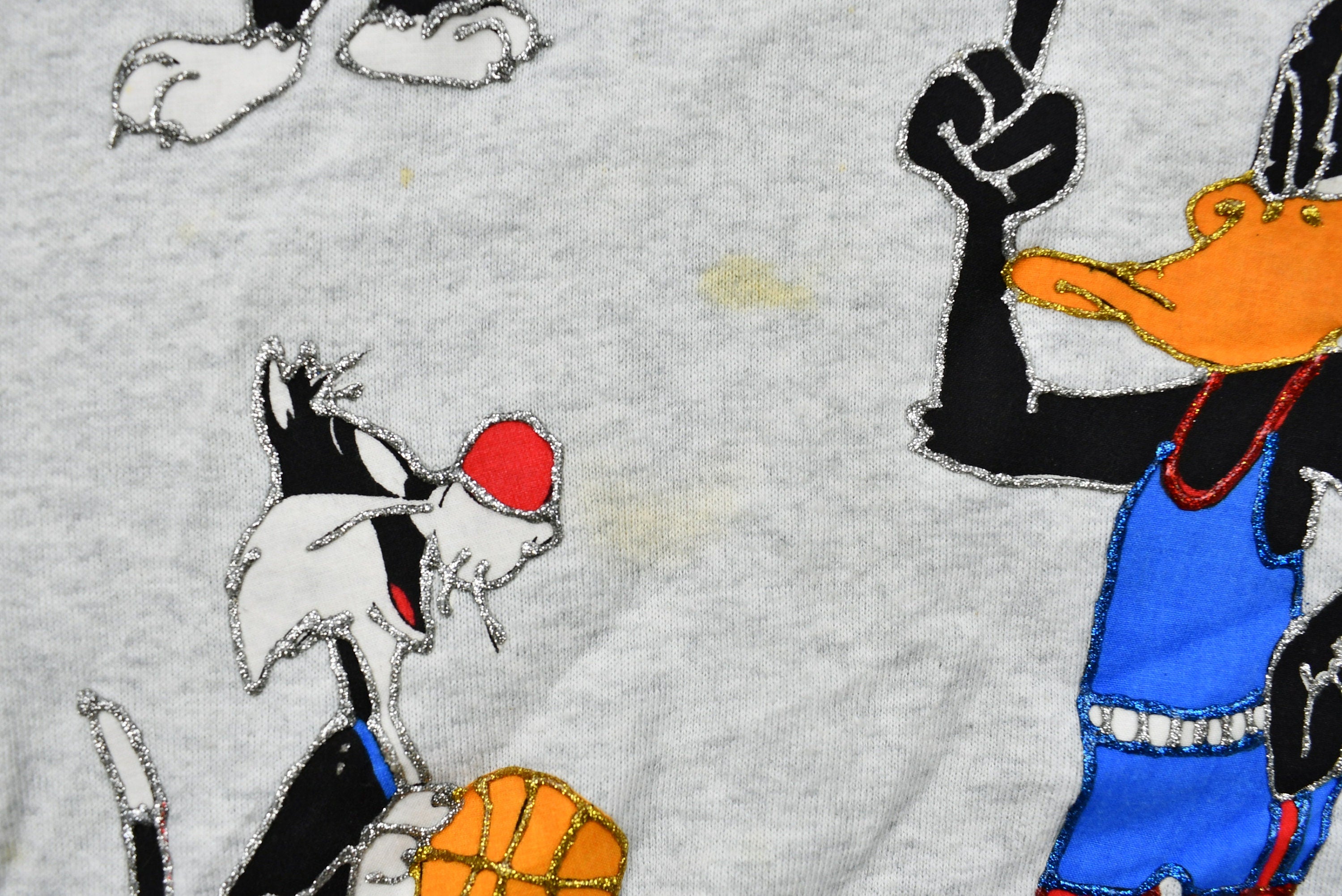 Vintage 1990s Glittery Looney Tunes Basketball Crewneck Sweatshirt