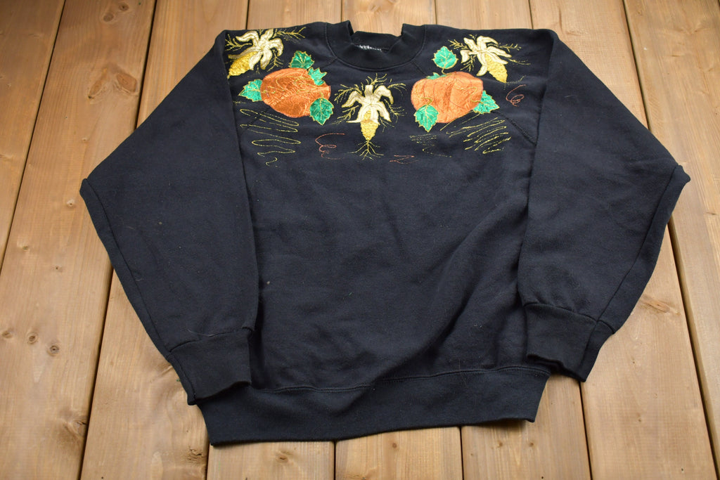 Vintage 1980s Pumpkin Autumn Raglan Crewneck Sweatshirt