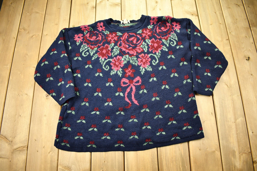 Vintage 1990s Knitted Floral Theme Crewneck Sweater