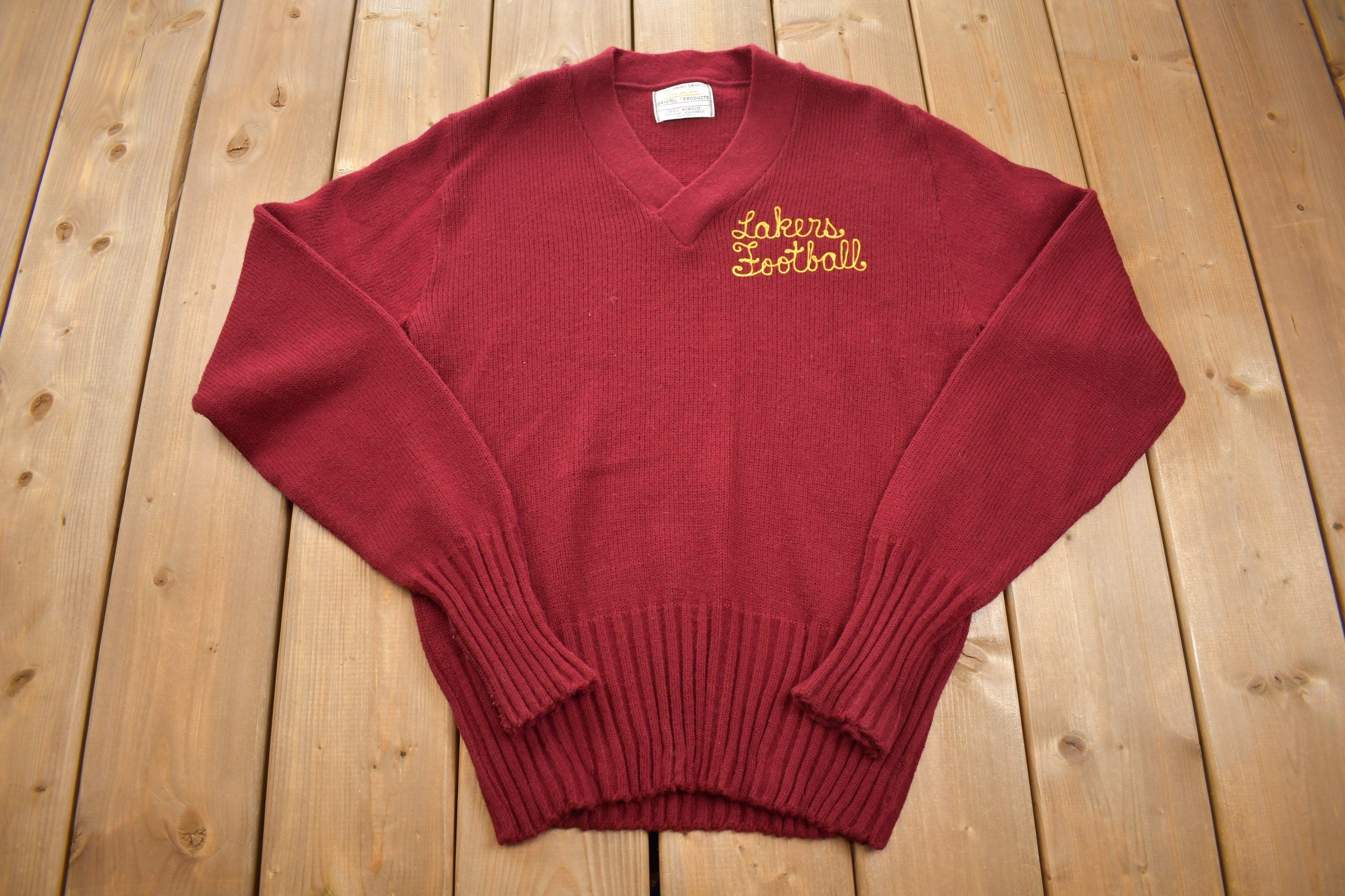 Vintage 1970s Lakers Football Knitted V-Neck Sweater