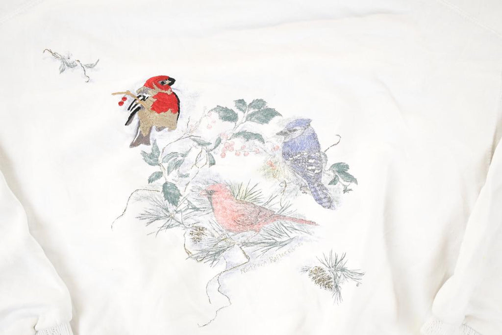 Vintage 1990s Snowbirds Cute Cardinal Blue Jay Crewneck Sweatshirt Women's L