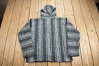 Vintage 1990s Iguana Jack Hooded Pullover Striped Knit Poncho Blanket Hoodie