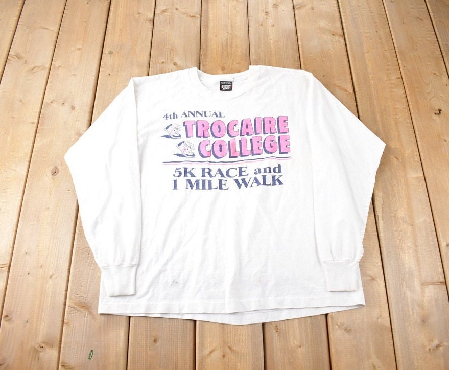 Vintage 1990s Trocaire College 5K Race Souvenir Long T Shirt Made In USA Size XL