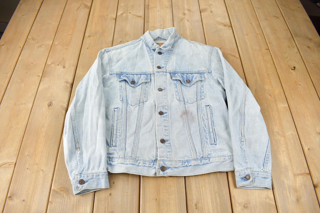 Vintage 1990s Distressed Jean Jacket Size 40  Fall Jacket  90s Denim  Light Wash