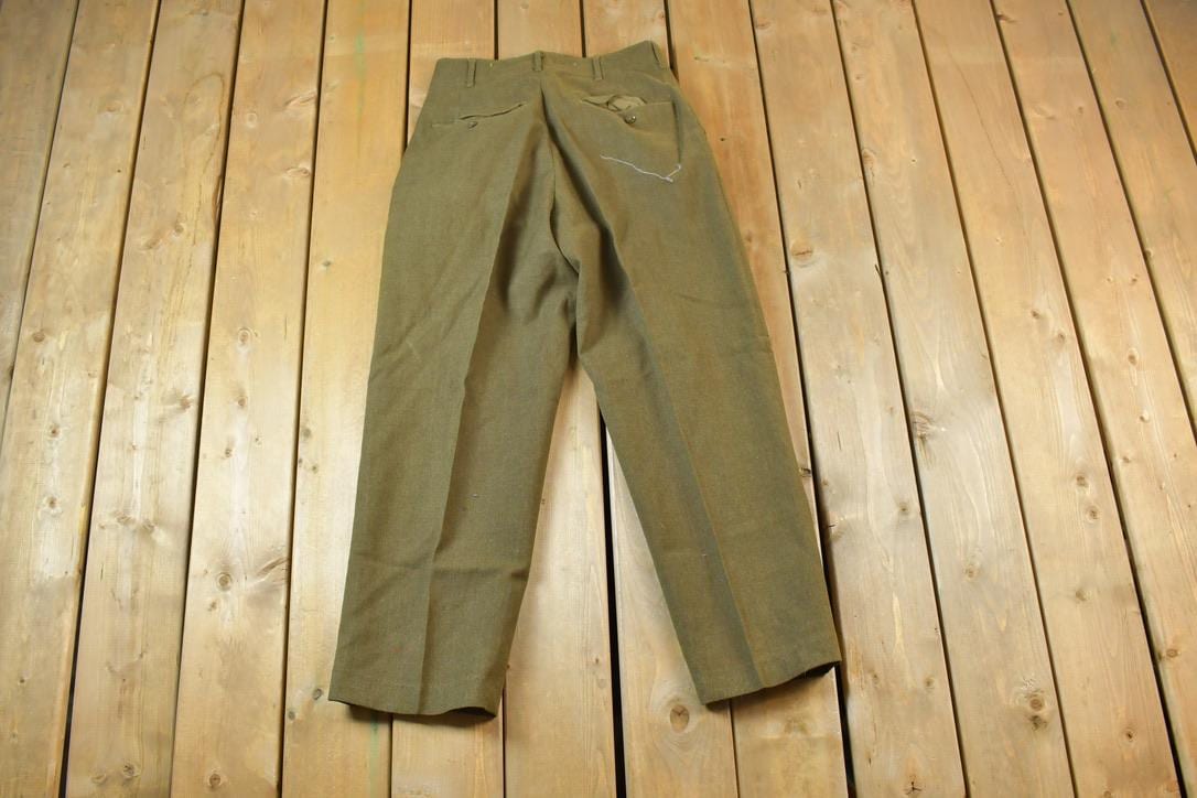 Vintage 1950s Military Pants 30 x 28 Olive Green Wool