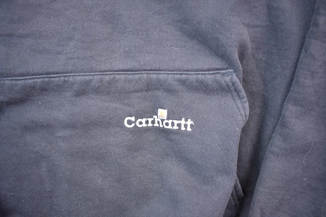 Vintage Distressed Black Blank Carhartt Fleece Lined Hoodie Sweatshirt