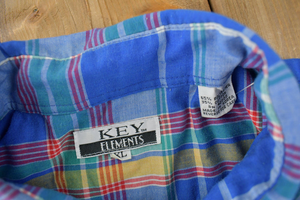 Vintage 1990s Key Elements Plaid Short Sleeve Button Up Flannel Shirt
