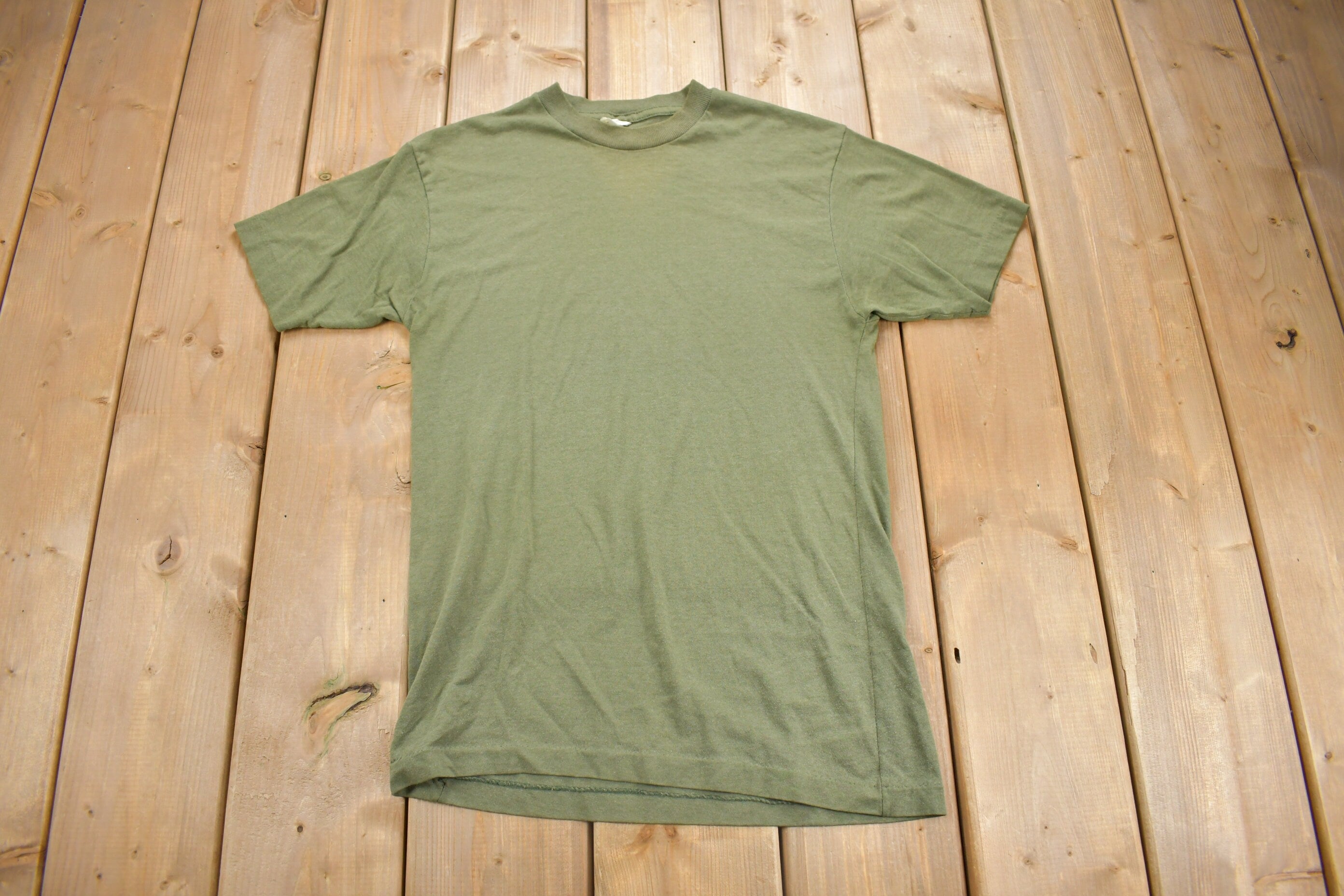 Vintage 1980s Blank Olive Green T Shirt
