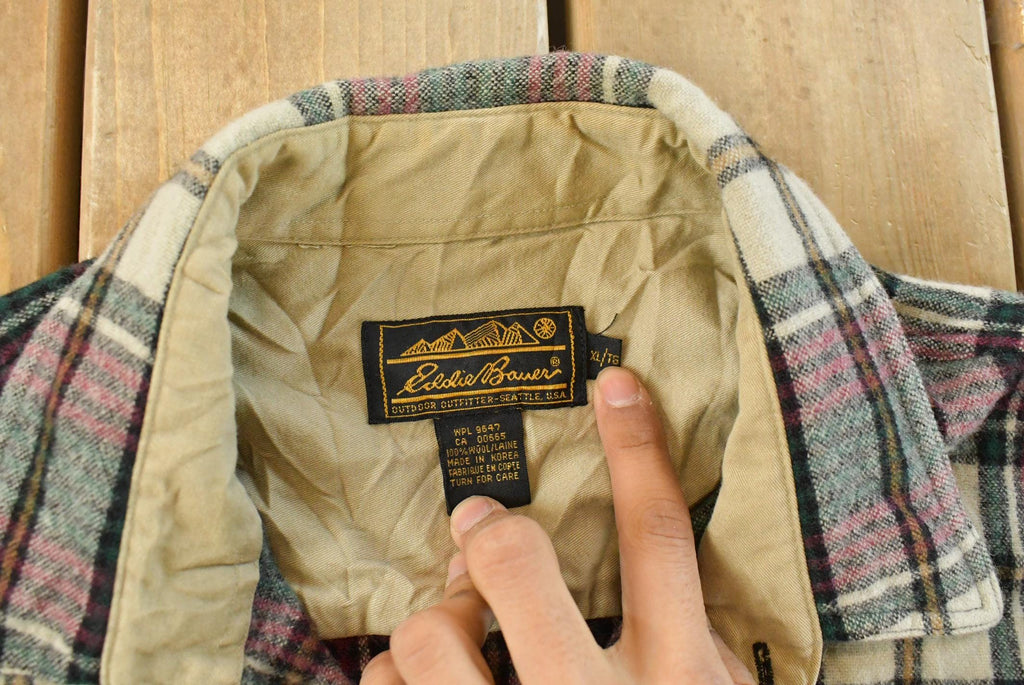 Vintage 1980s Eddie Bauer Wool Flannel Button Up Shirt Men's Large /
