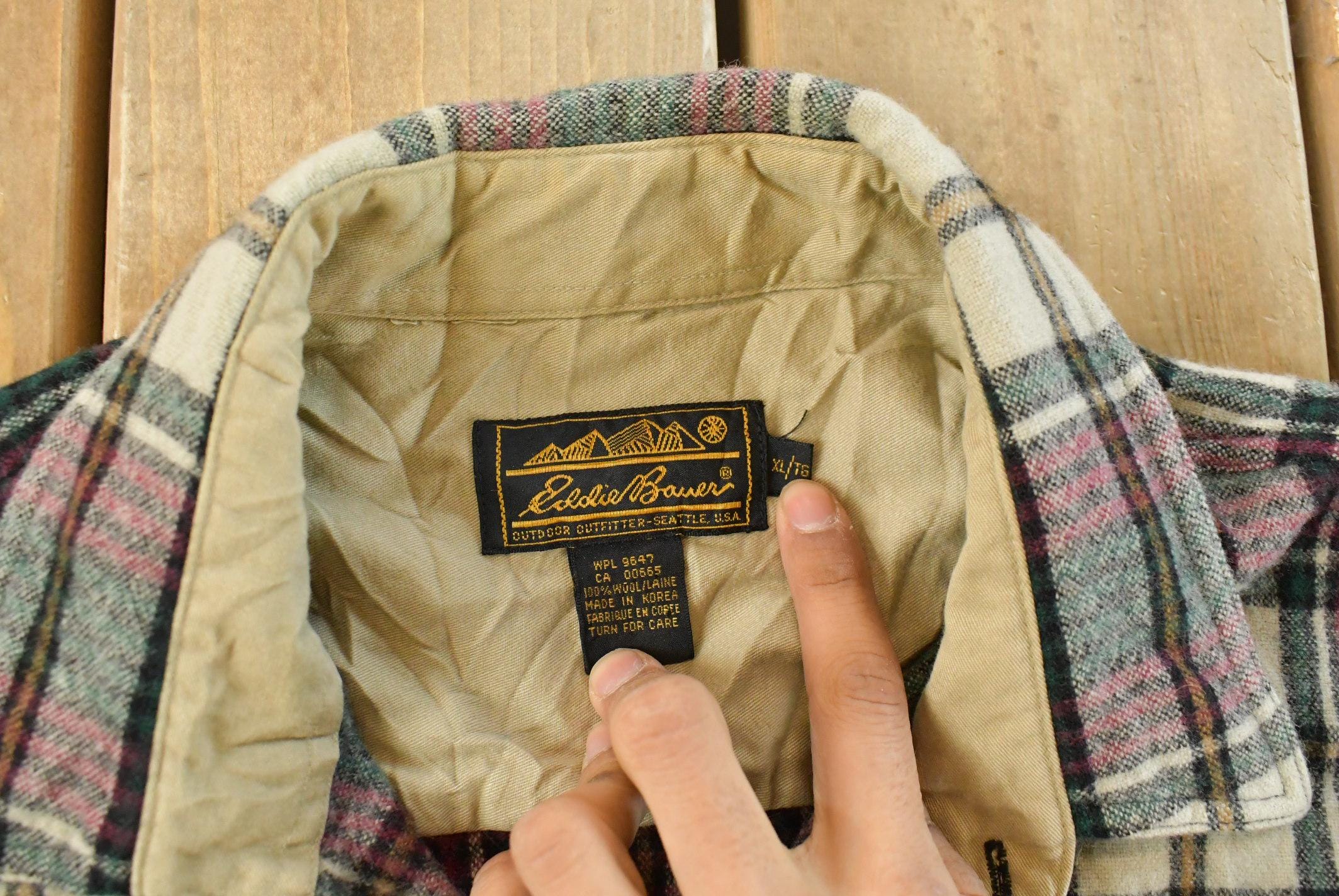 Vintage 1980s Eddie Bauer Wool Flannel Button Up Shirt Men's Large /